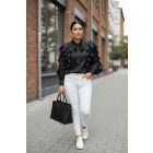 Gyönyörű fodros nyakánál megköthető blúz (fekete)