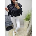 Gyönyörű fodros nyakánál megköthető blúz (fekete)