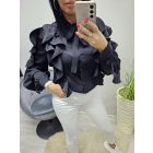 Gyönyörű fodros nyakánál megköthető blúz (fekete)