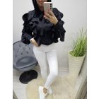 Gyönyörű fodros nyakánál megköthető blúz (fekete)