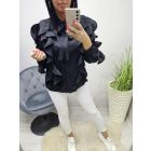 Gyönyörű fodros nyakánál megköthető blúz (fekete)