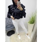 Gyönyörű fodros nyakánál megköthető blúz (fekete)