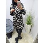 Csinos garbós nyakú puha meleg fekete-bézs mintás tunika 