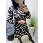 Csinos garbós nyakú puha meleg fekete-bézs mintás tunika 