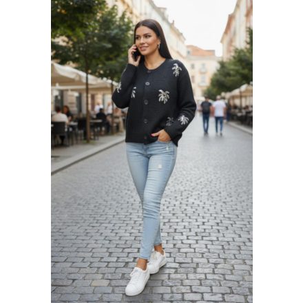 Csinos flitteres díszítésű gombos kardigán(fekete)