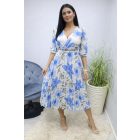 Gyönyörű virágmintás pliszírozott ruha övvel