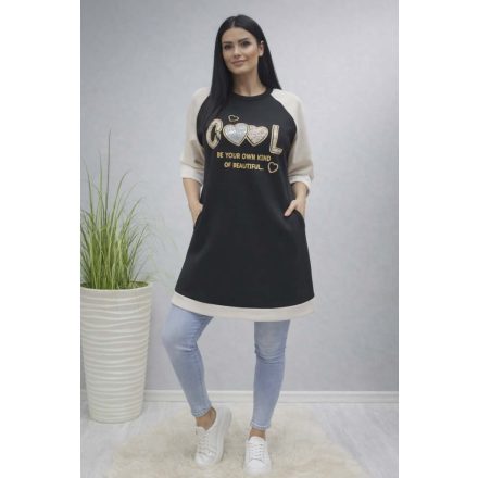 Csinos Cool feliratos tunika (fekete-bézs)