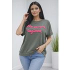 Csinos feliratos lezser felső (khaki)