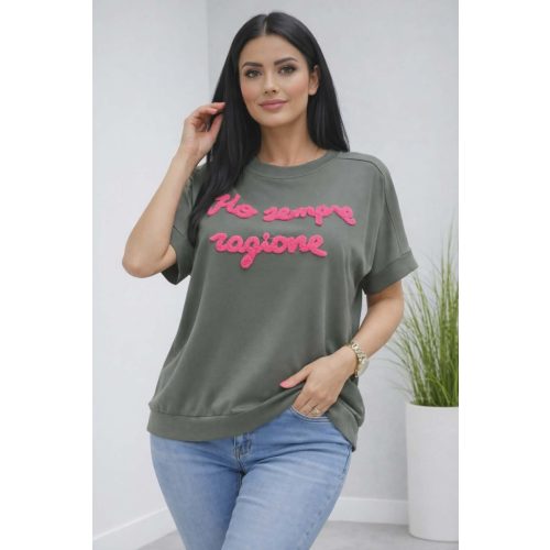 Csinos feliratos lezser felső (khaki)