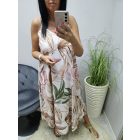 Csinos spagettipántos levélmintás lenge nyári ruha (bézs-zöld)