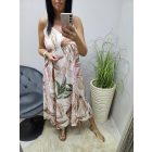 Csinos spagettipántos levélmintás lenge nyári ruha (bézs-zöld)