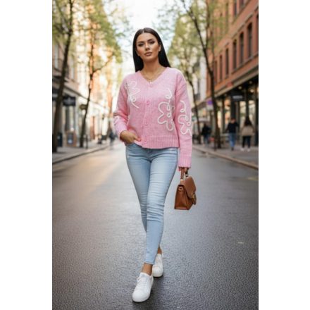 Csinos virágmintás gombos kardigán (rózsaszín)