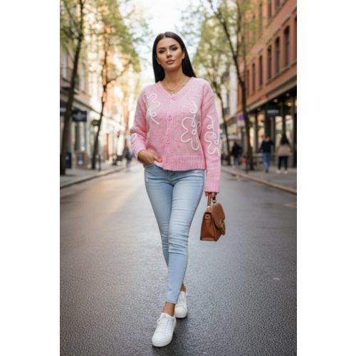 Csinos virágmintás gombos kardigán (rózsaszín)