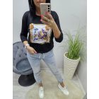 Csinos felső 3D virággal és rojttal  (fekete)