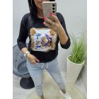 Csinos felső 3D virággal és rojttal  (fekete)