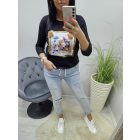 Csinos felső 3D virággal és rojttal  (fekete)