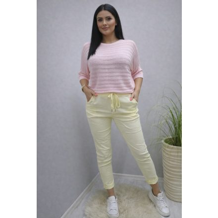 Nagyon csinos derekán gumírozott megkötős gyűrt hatású nadrág (sárga)