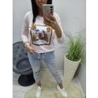 Csinos felső 3D virággal és rojttal  (púder rózsaszín)