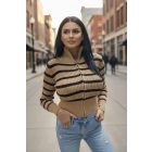 Divatos csíkos rövid fazonú cipzáras kardigán(barna-fekete)