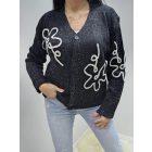 Csinos virágmintás gombos kardigán (cirmos fekete)