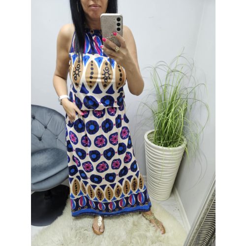   Gyönyörű jégselyem maxiruha (krém-pink-bézs-sötékék)