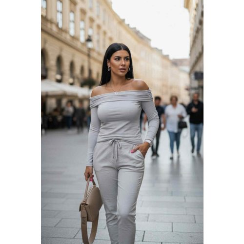 Csinos vállra húzható szürke felső