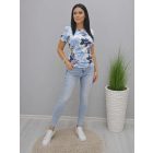 Gyönyörű virágmintás felső díszcsattal (kék)